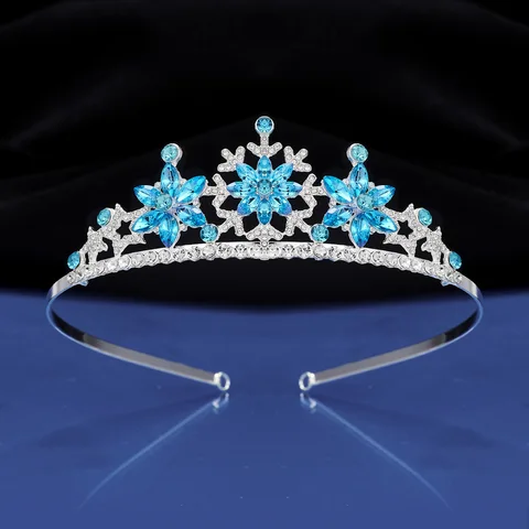 Детская корона принцессы, детская повязка на голову с короной и кристаллами, снежинками, подарок, аксессуары для волос для маленьких девочек, танцевальное представление, день рождения