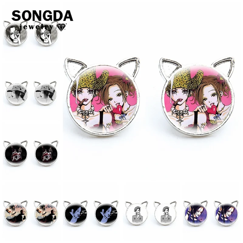 

Nana Anime Earrings Oosaki Cosplay Women Glass Cabochon Jewelry Gifts Cat Ears Earrings Ladies Fashion Stud Earring Girls Gifts