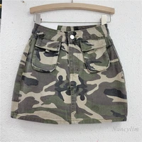 camouflage denim skirt for women 2022 summer new three dimensional workwear with pocket high waist short high waist a line jupe