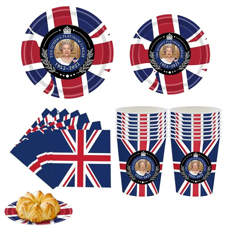 

114Pcs British Flag Tableware Kit British Flag Party Supplies Tableware Set Union Jack Tablecloth/Plates/Cups/Napkins/Bunting