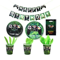 16 people game on video green disposable tableware set game controller platenapkin decor happy birthday party decor kids boy