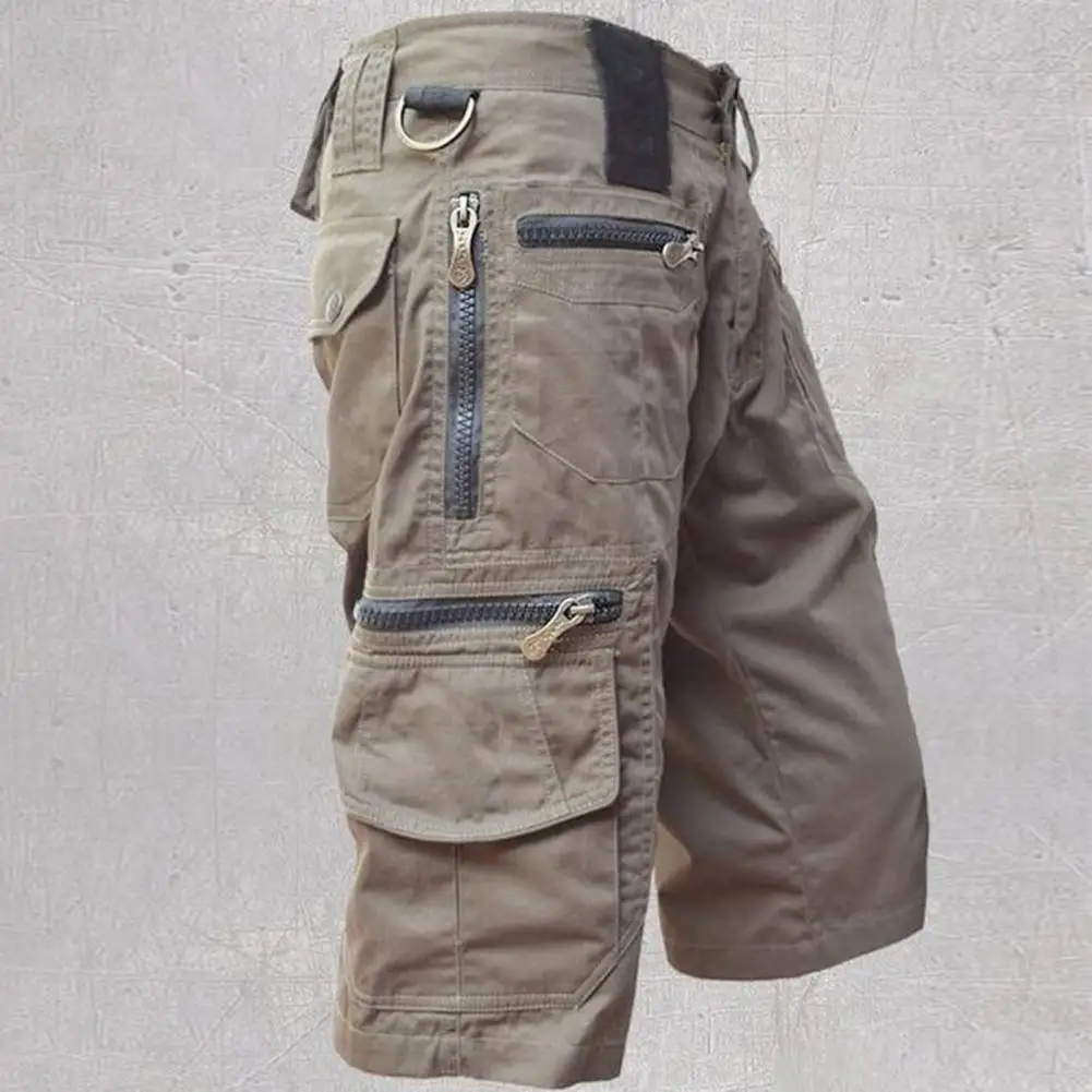 

Casual Capri Pants Zipper Closure Bottoms Short Pants Straight Zipper Pocket Short Pants