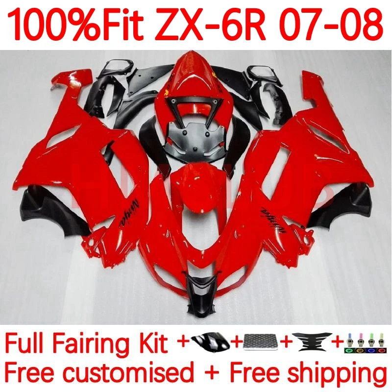 

OEM инъекция для KAWASAKI NINJA ZX-6R ZX636 ZX 636 6R 6 R ZX-636 ZX6R 2007 2008 600CC ZX600 07 08 обтекатель 57No.12 глянцевый красный