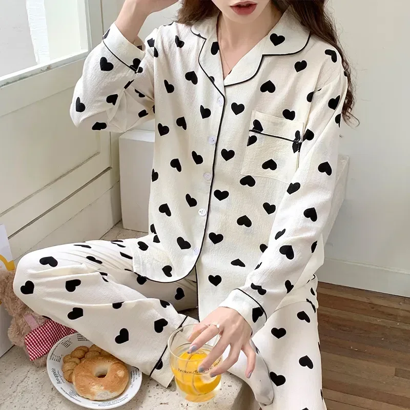 

Casual Home Cartoon Cardigan Size Bubble And Autumn Small Set Suit Spring Pajamas Outwear Lapel Cotton Women's Plus Thin Sweet