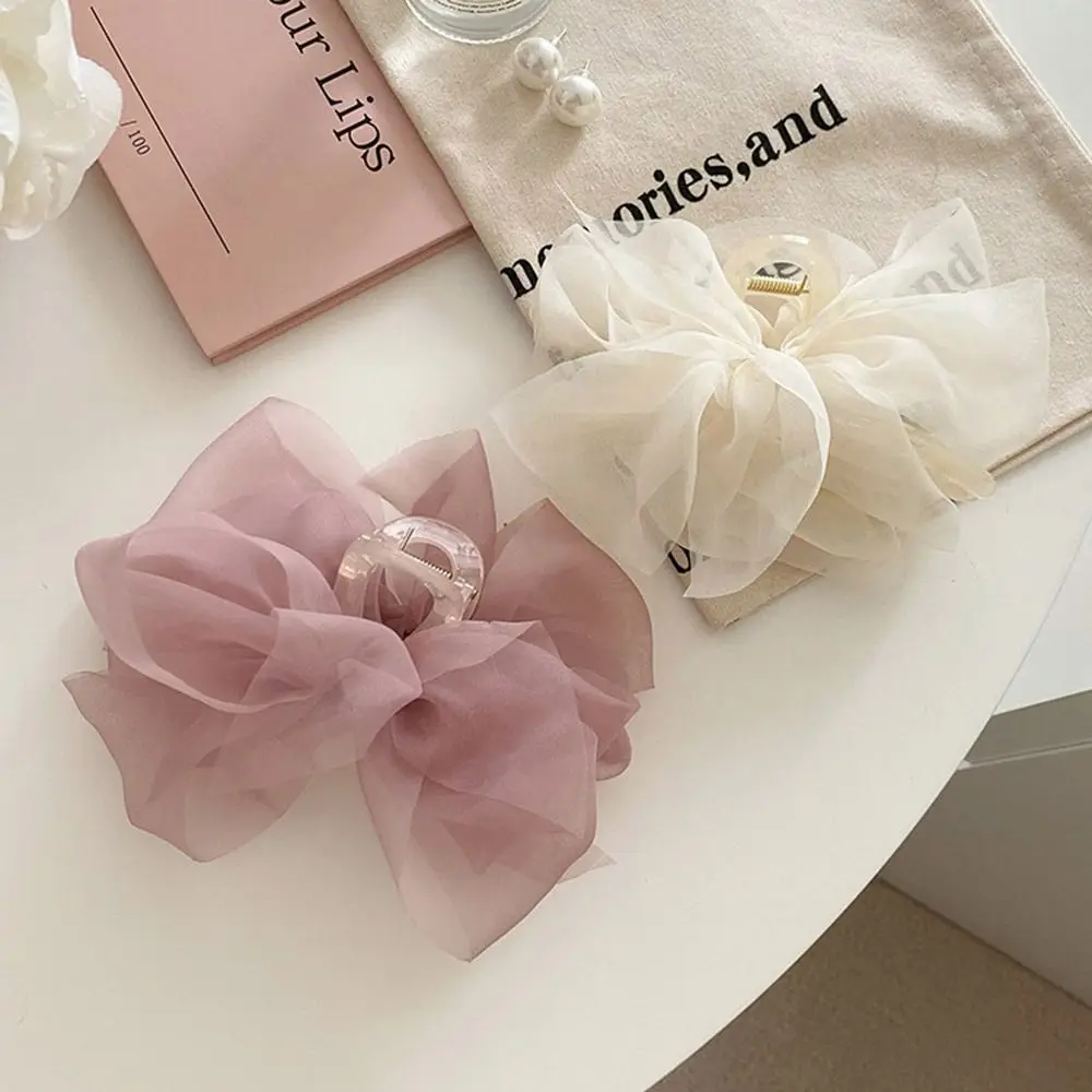 

Korean Elegant Chiffon Bow Large Hair Claw Women Girl Hair Clip Mesh Bowknot Shark Clip Hairgrips Party Gifts Ponytail Crab Claw