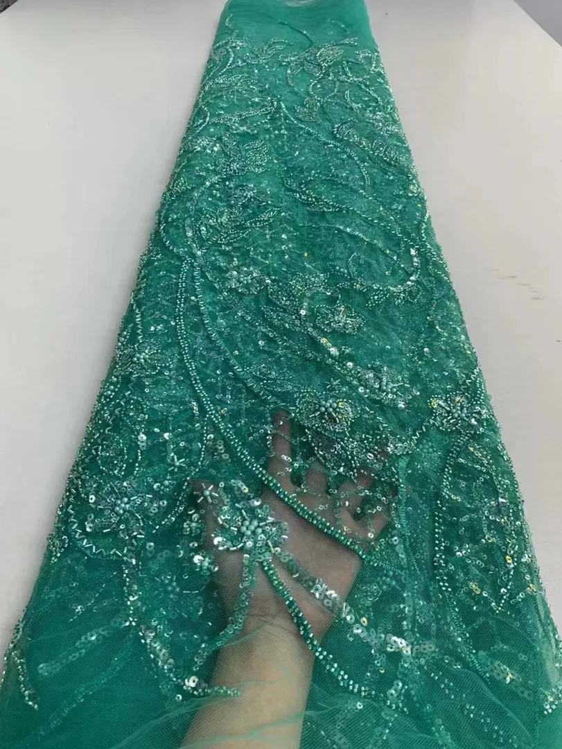 

Новинка, роскошная изысканная ткань с бусинами и вышитыми бусинами, Европейское кружевное Сетчатое модное вечернее платье