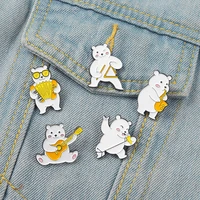 cute anime musician white bear enamel pins custom wholesale anime brooch lapel pin badge bag cartoon cute gift for kids friends