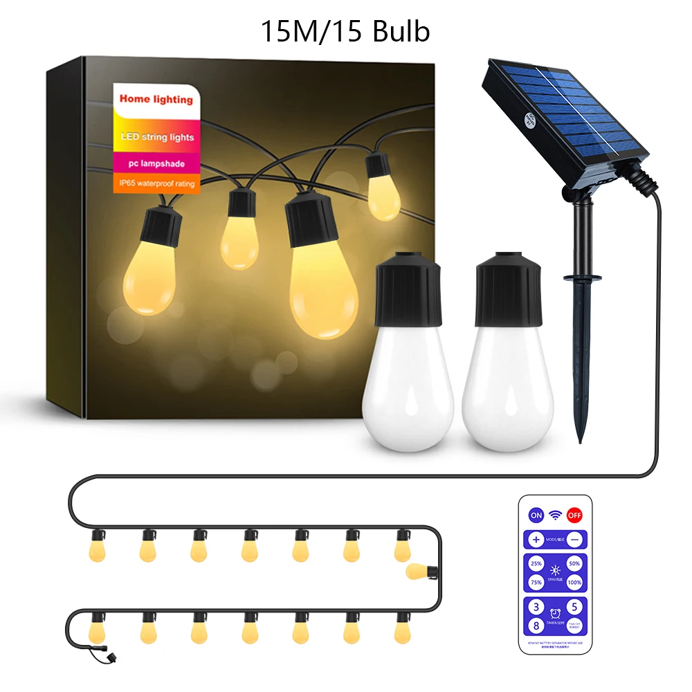 

Solar String Lights Outdoor Led Bulb String Lights With Remote Control Waterproof Solar Powered Lamp for Garden Party Decor