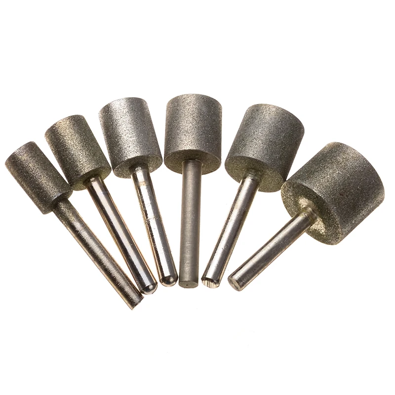6pcs Diamond Cylindrical Grinding Head 12/14/16/18/20/25mm Mounted Points Grinder Drilling Bits with 6mm Shrank Rotary Tool