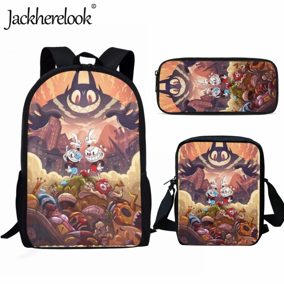 Jackherelook Cuphead Games Cartoon Patterns Children's School Bags Leisure School Book Bags Set Boys Girls Travel Backpacks