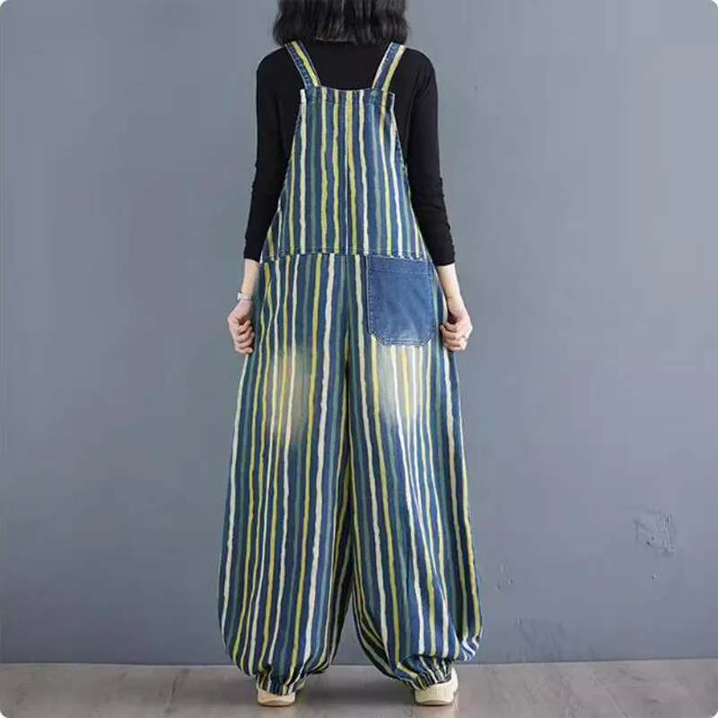 Джинсовый комбинезон в стиле ретро повседневный Свободный большого размера