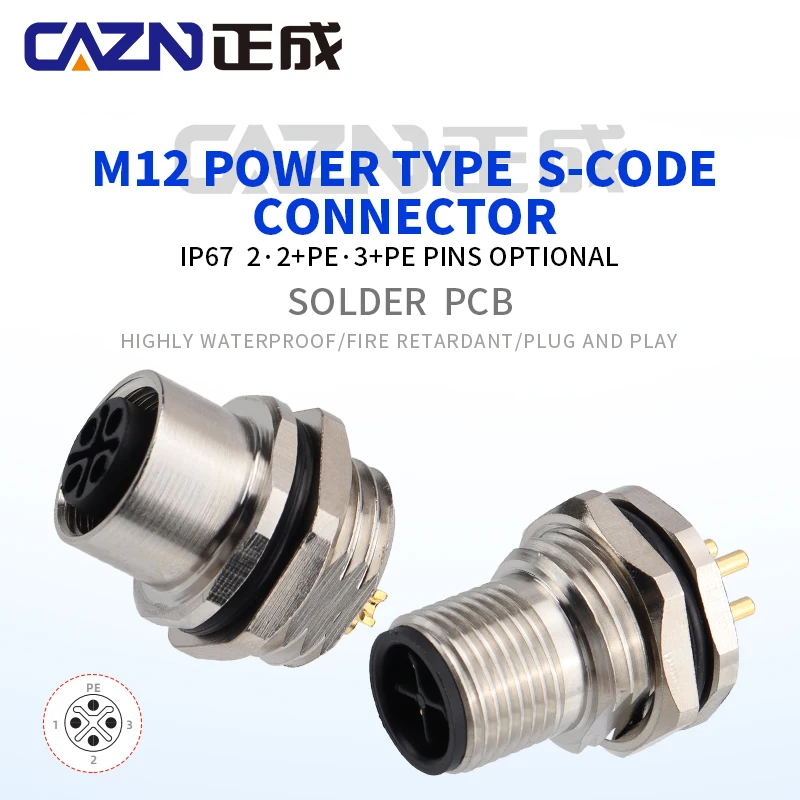 M12 S-код мужская и женская передняя монтажная розетка 3-контактный металлический