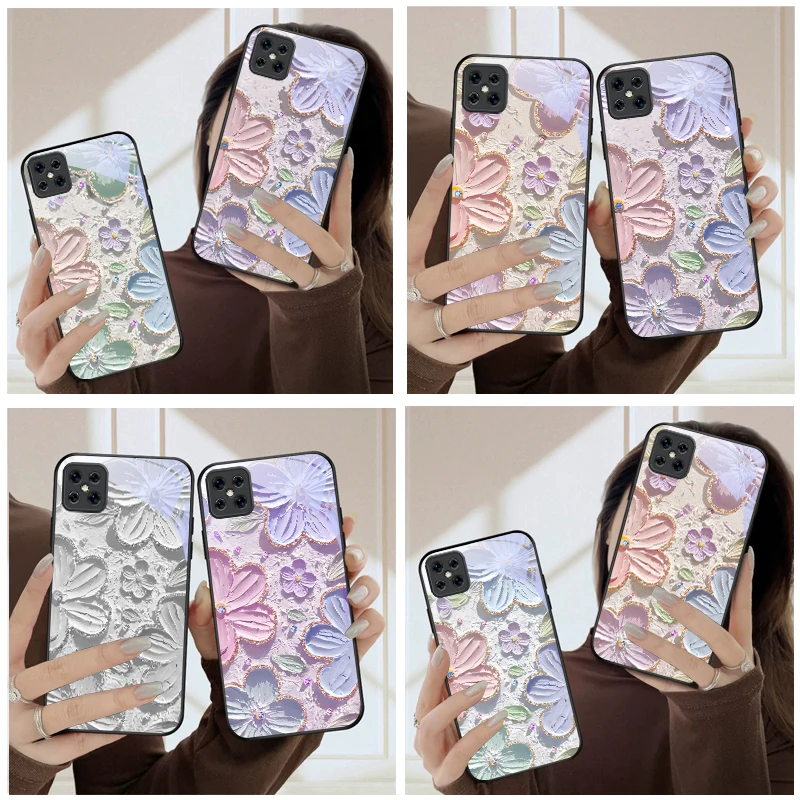 Фото Чехол для телефона из черного стекла Cream Garden Flower Realm для Oppo Reno 13/Reno 12/Reno 11 5G/Reno 10/Reno 5 4 Lite/Reno 6 Pro+ 12F 13F 11F №1