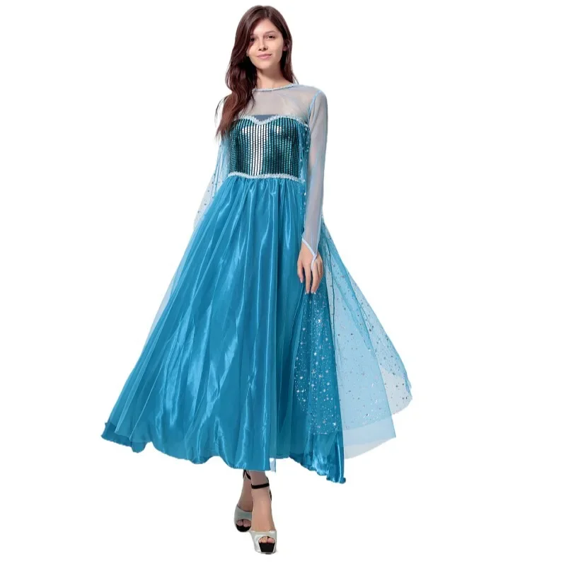 Длинное платье принцессы Холодное сердце сетчатый костюм Эльзы с блестками