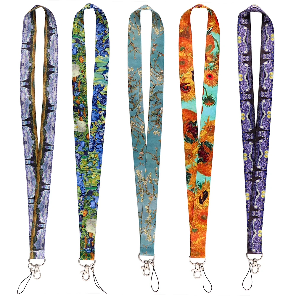 kkz002 van gogh art lanyard for keys chain id credit card cover pass phone charm badge holder keys accessories fashion gifts free global shipping