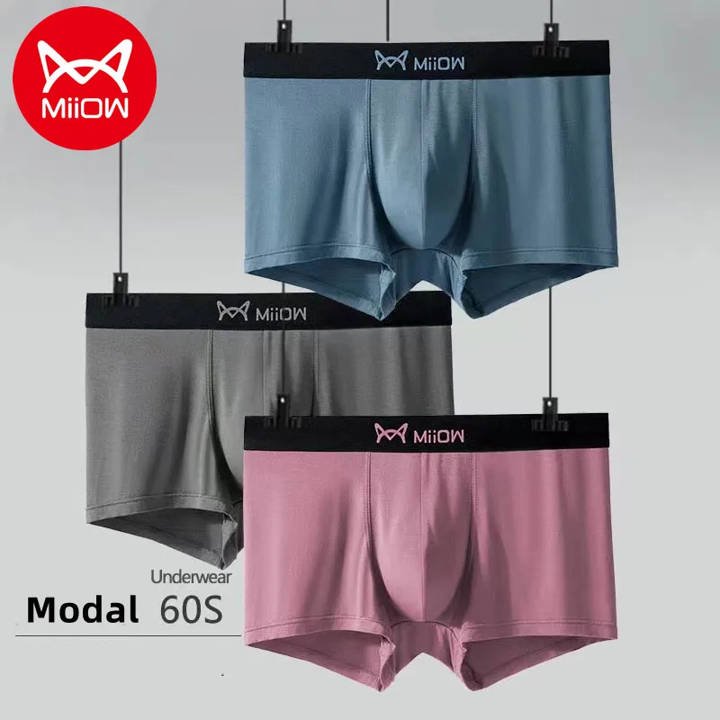 

MiiOW 3pcs Modal Men's Underwear Boxershorts AAA Graphene Antibacterial Men Underpants Breather Moisture Absorption Man Panties