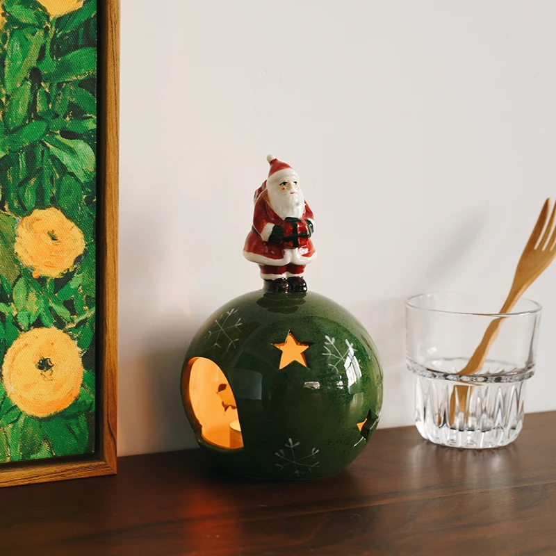 

Only Old Goods Have Taste Export List Vintage Hand painted Santa Claus Shaped Ceramic Hollow out Candlestick Festival Decoration