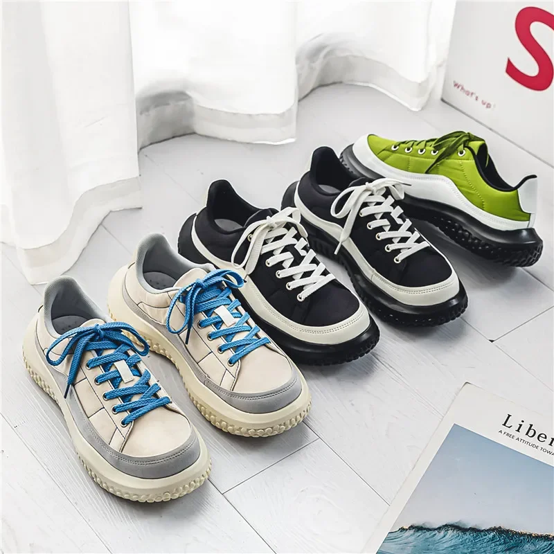 Весенняя парусиновая обувь в стиле ретро мужская с большим носком широкие