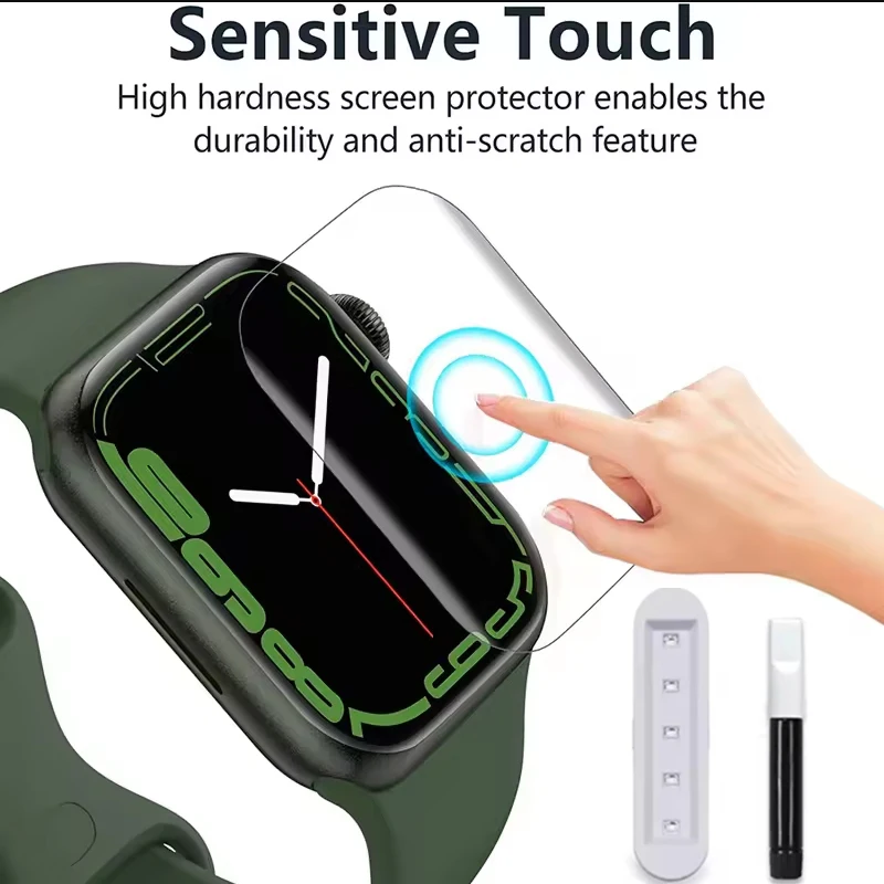 Фото Защитная пленка из закаленного стекла с УФ-клеем для Apple Watch 46, 44, 45, 41, 42, 40 мм, для серий IWatch 11, 10, 9, 41 мм, 40 мм, 45 мм, 46 мм, 44 мм №2