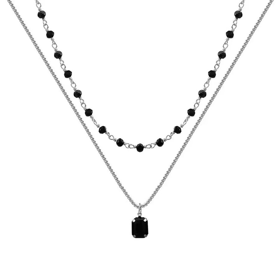 

PTQASP Fashion Rectangle Pendant Necklace Black Rhinestone Clavicle Chain Charm Trend Jewelry Prevent Allergy Jewerly