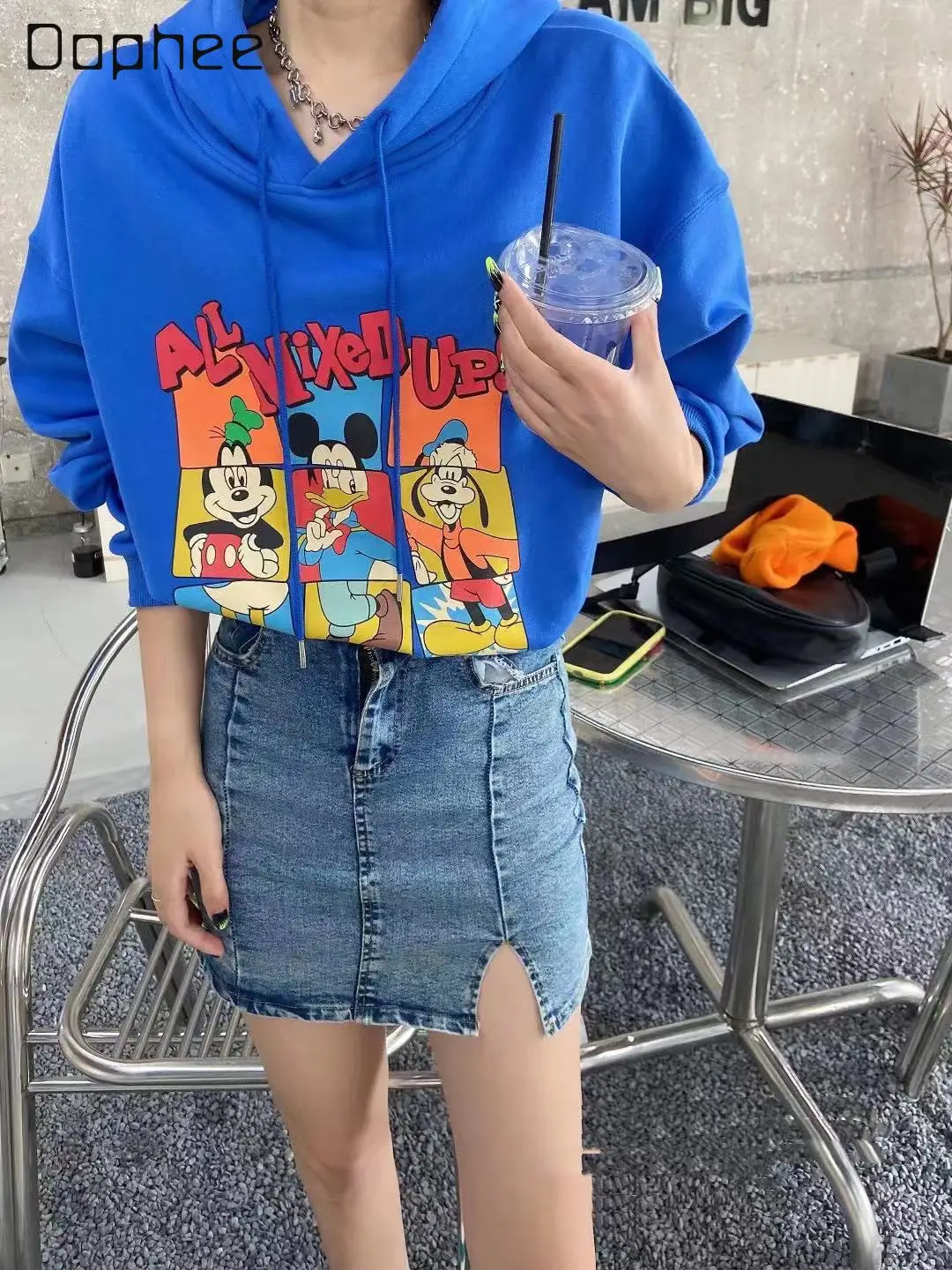 

Autumn Long-Sleeved Hooded Sweatshirt Women Korean Fashion Cute Female Student Cartoon Printed Loose-Fitting Pullover Hoodie Top