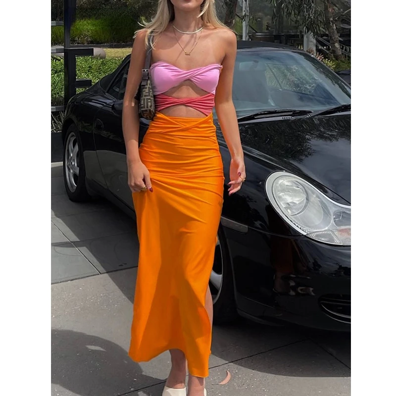 

Летнее платье женское сексуальное однотонное платье с открытой спиной женское модное облегающее платье без бретелек с вырезом лодочкой и в...