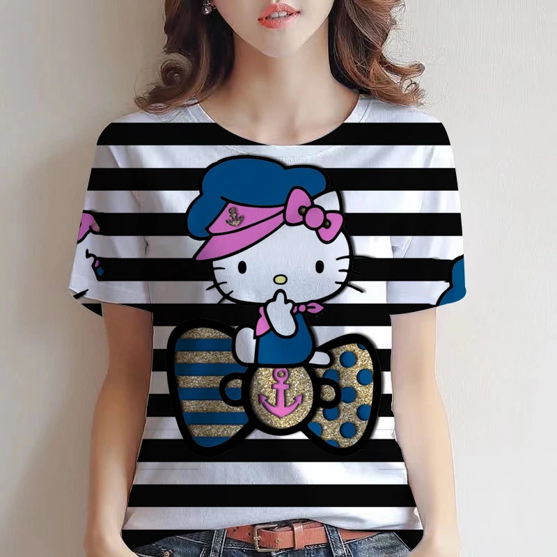 

Женские модные рубашки с 3D-принтом Hello Kitty, летние женские футболки, футболки в Корейском стиле