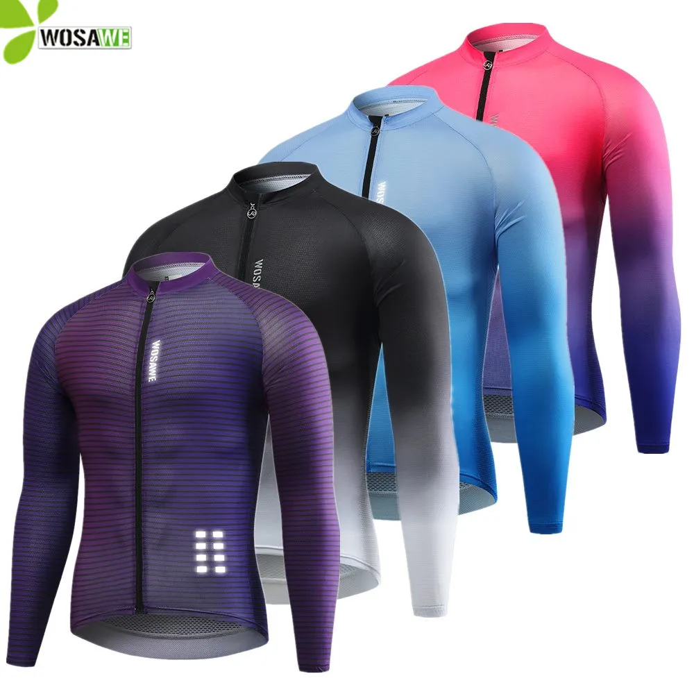 

WOSAWE Gradient Color Slim Fit Men Cycling Jersey Long Sleeve MTB Bike Sweatshirt Reflective Mountain Downhill Bicycle Clothing