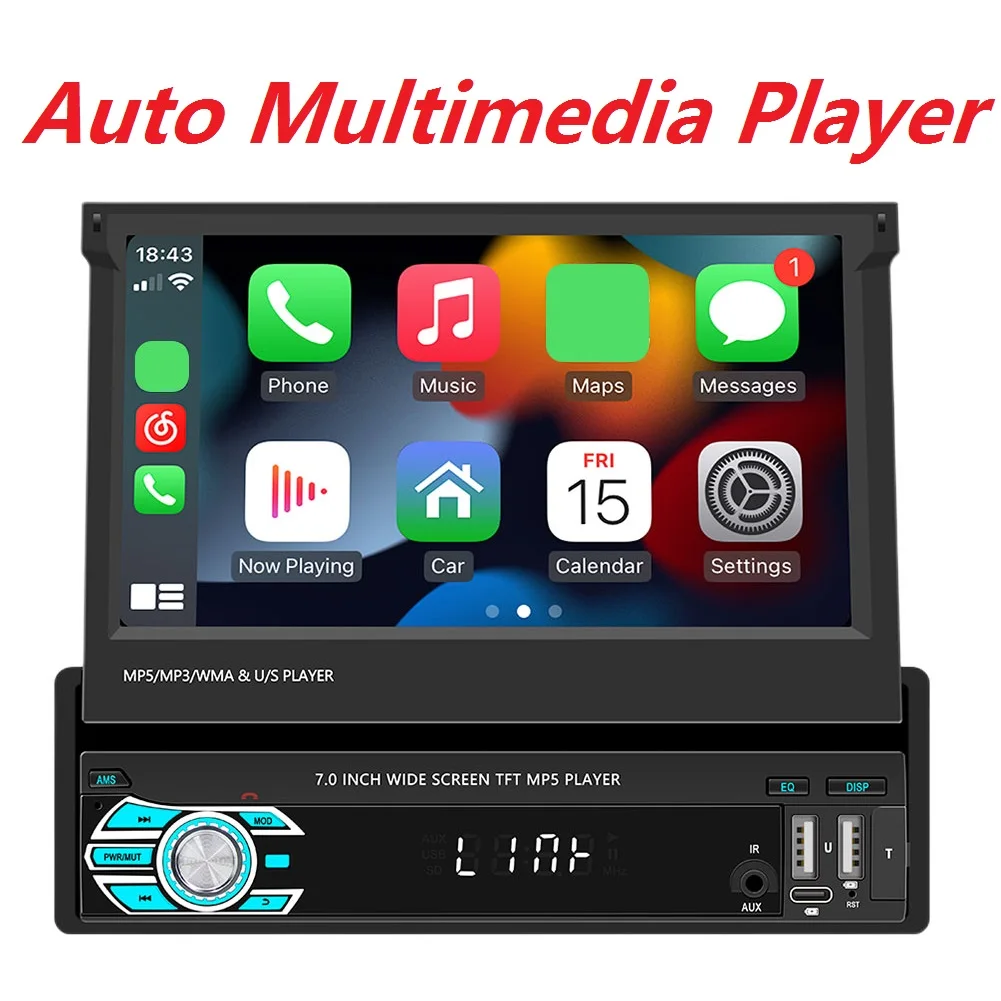 

MP5-плеер 7-дюймовый автомобильный радиоприемник с камерой заднего вида CarPlay Android Авто Bluetooth-совместимый FM-приемник USB HD 1024P RCA аудиовыход