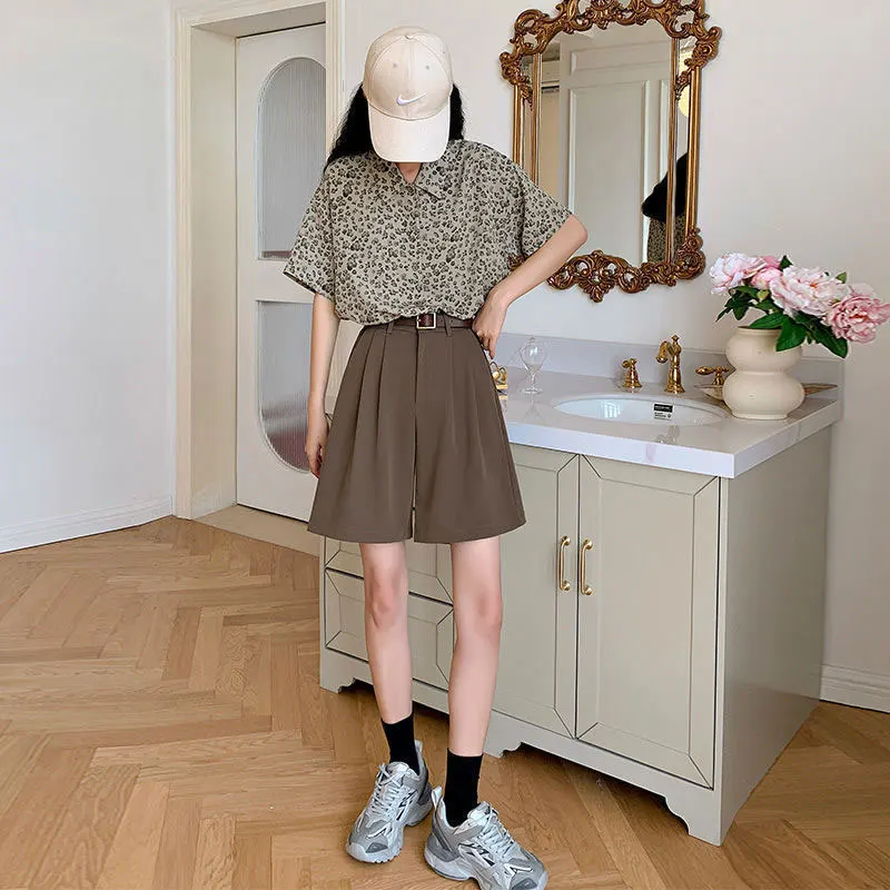 2023 New Casual Comfortable Elegant Wild High Waist Women's Shorts Summer Wide Leg A-line Shorts Loose Knee Length Pants Female