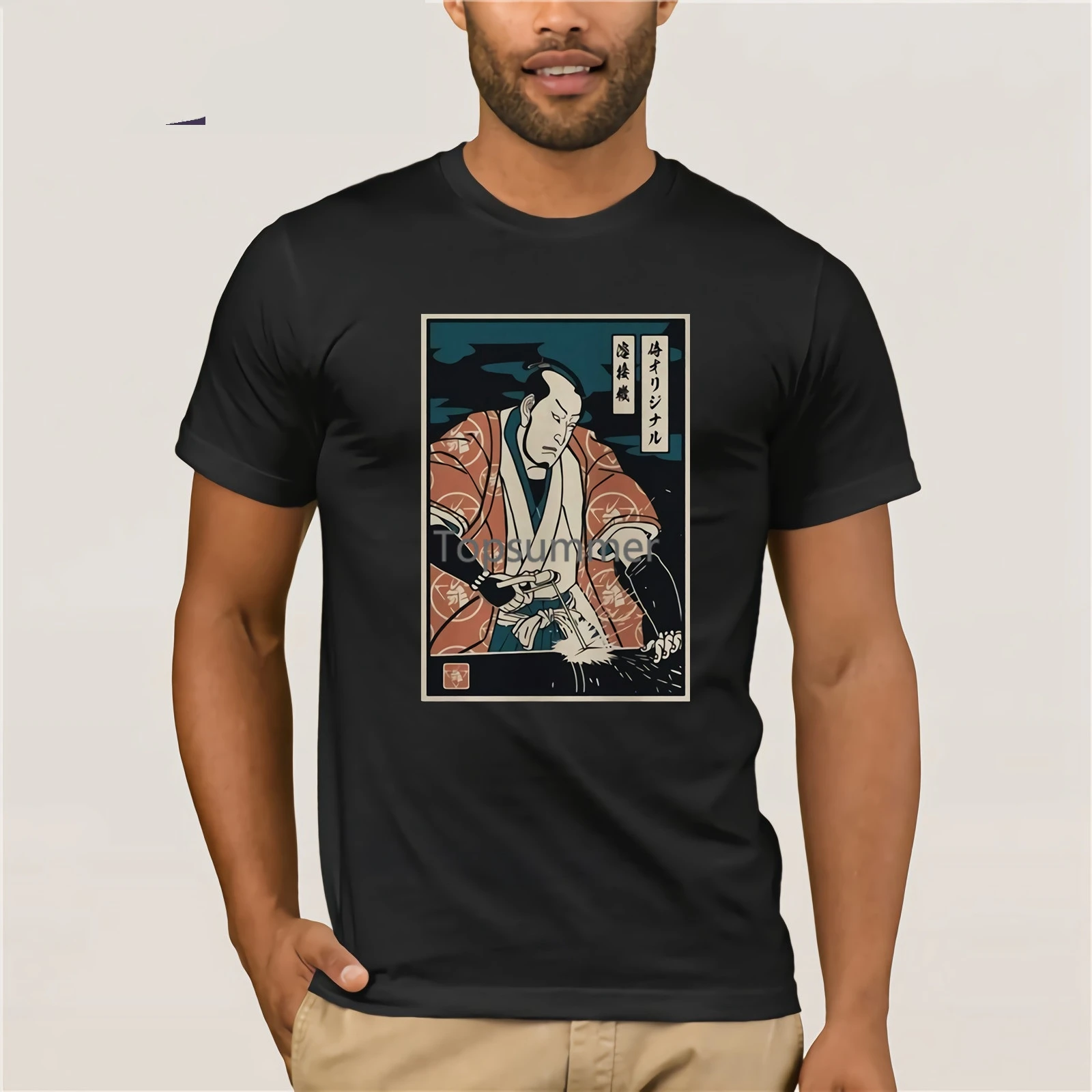 

Welder Samurai Shirt Summer Men'S Short Sleeve T-Shirt O Neck Cotton Tees Tops Clothes Popular T-Shirt Crewneck 100% Cotton Tees