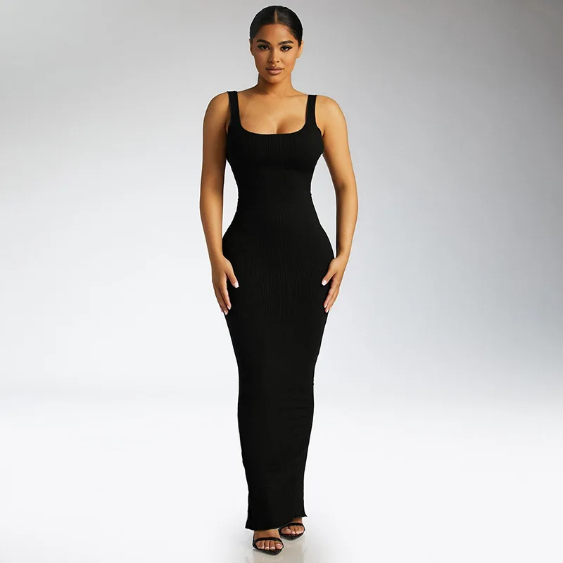 

Women Bodycon Solid Sleeveless Backless Low Cut Slim-Fit Split Long Dress Sundress