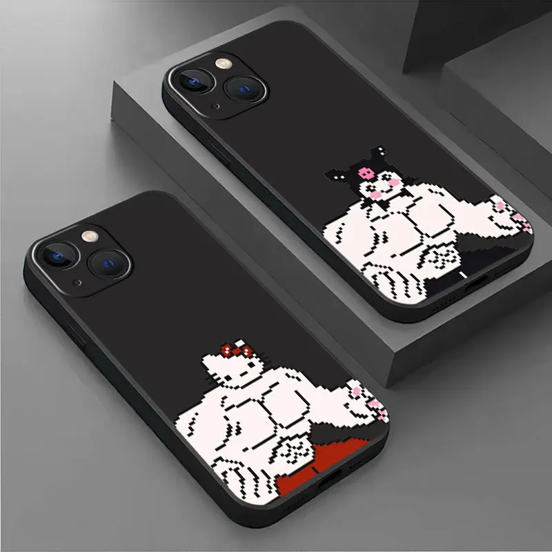 

Phone Case For iPhone 11 12 13 14 Pro Max Mini XS XR X 8 7 6S 6 5 5S Plus Black Silicone Cover Fundas Hello Kittys Muscle