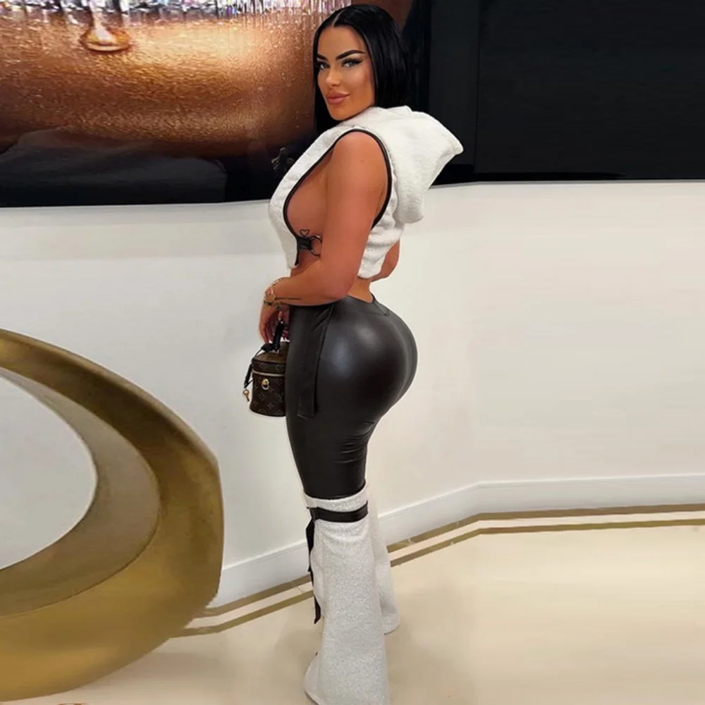 Женский комплект осенне-зимний модный флисовый без рукавов с завязками и широкие