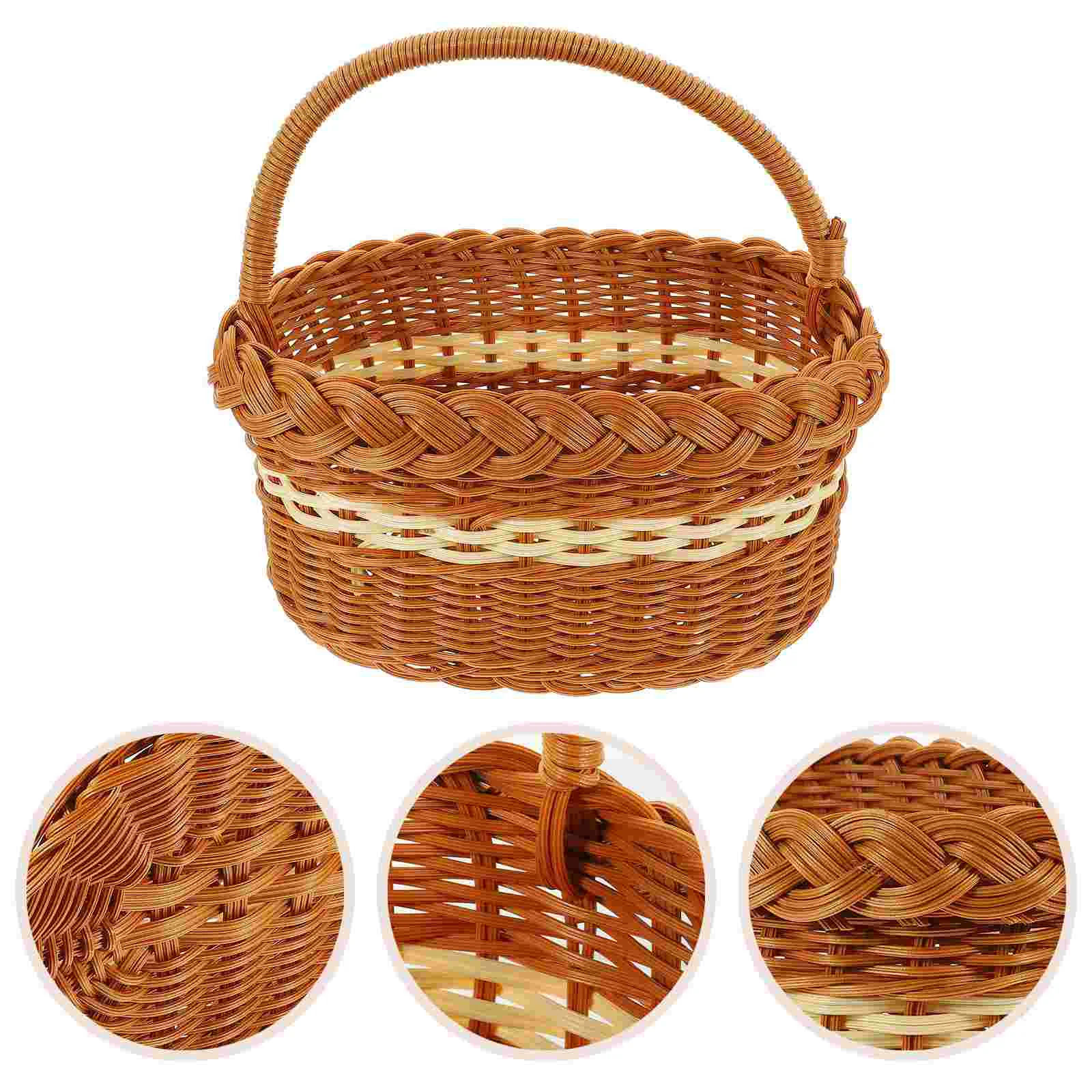 

Basket Storage Flower Organizer Baskets Picnic Wicker Sundries Shopping Woven Gathering Container Candy Empty Props Photography