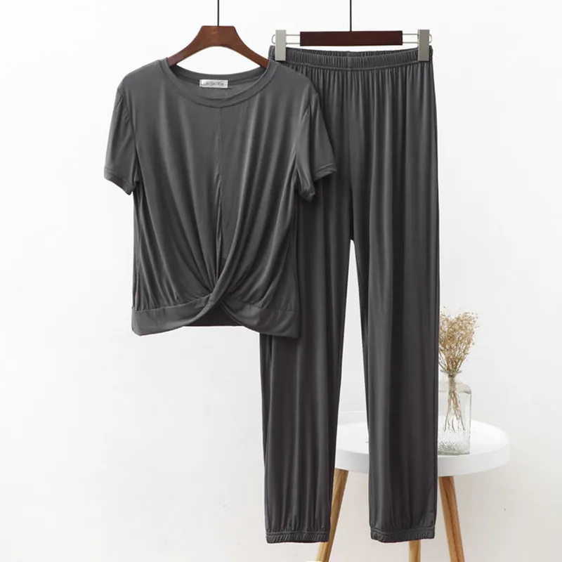 Summer Pajamas Set Sexy Sleepwear For Women Elastic Short Sleeve Pyjama Women's Modal intersect Design Fashion Loose Style