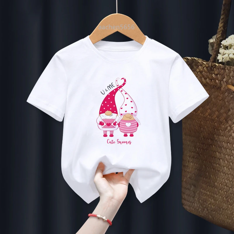 Valentine's Day Funny Cartoon White Kid T-shirts Boy Animal Tops Tee Children Summer Girl Gift Present Clothes ,Drop Ship