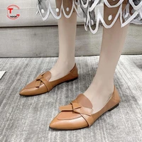 2022 brand fashion loafers shoes women soft pu leather flats comfortable ladies pointed toe sewing shoes elegant female footwear