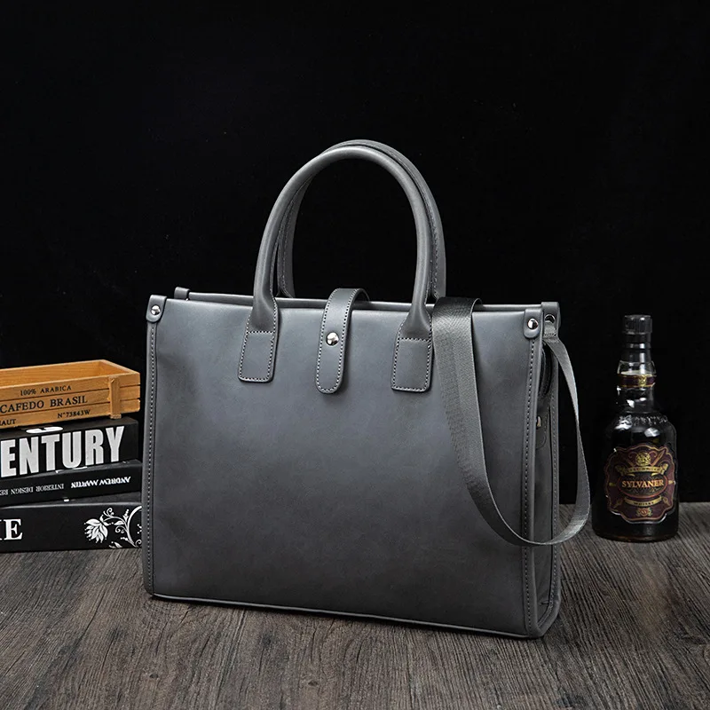 

Business PU Leather Men's Handbag Fashion Gray Briefcase For Document Man Laptop Tote Bag Office Male Shoulder Messenger Bag