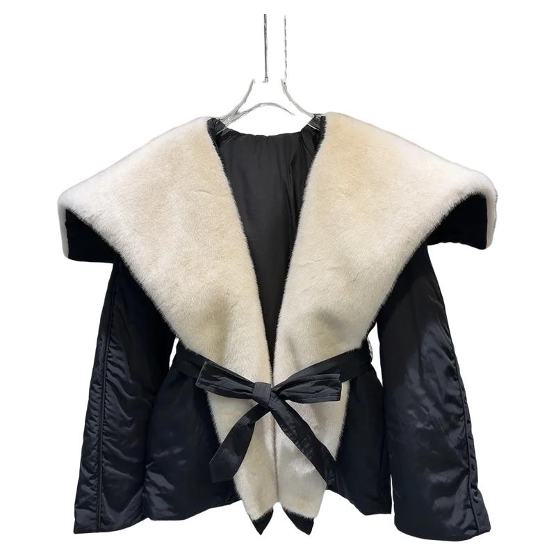 DEAT женская меховая куртка с матросским воротником и поясом модные свободные