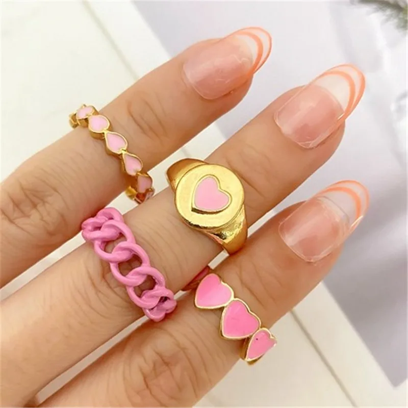 

Heart Ring 6Pcs Creative Jewelry Fashion Women Metal Paint Vintage INS Style