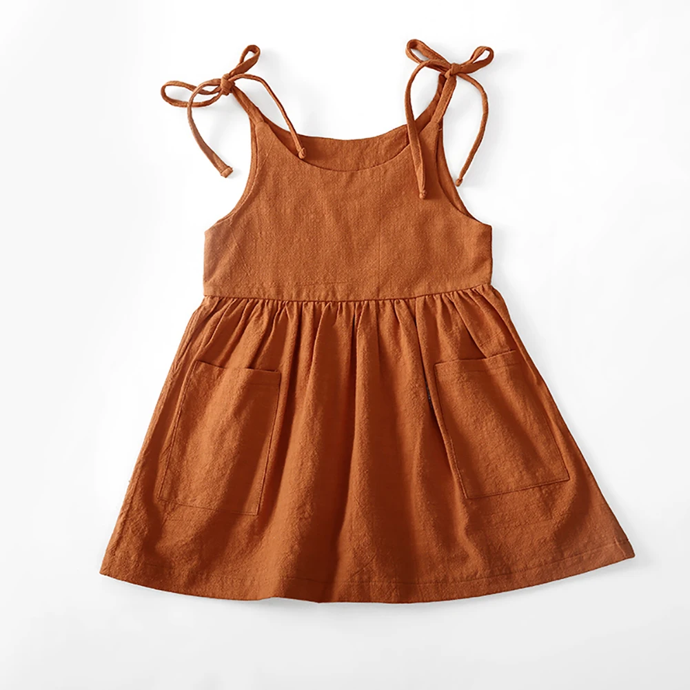 

Baby Girls Sleeveless Spaghetti Straps Solid Color Dress Casual Dress Pure Cotton Casual Dress