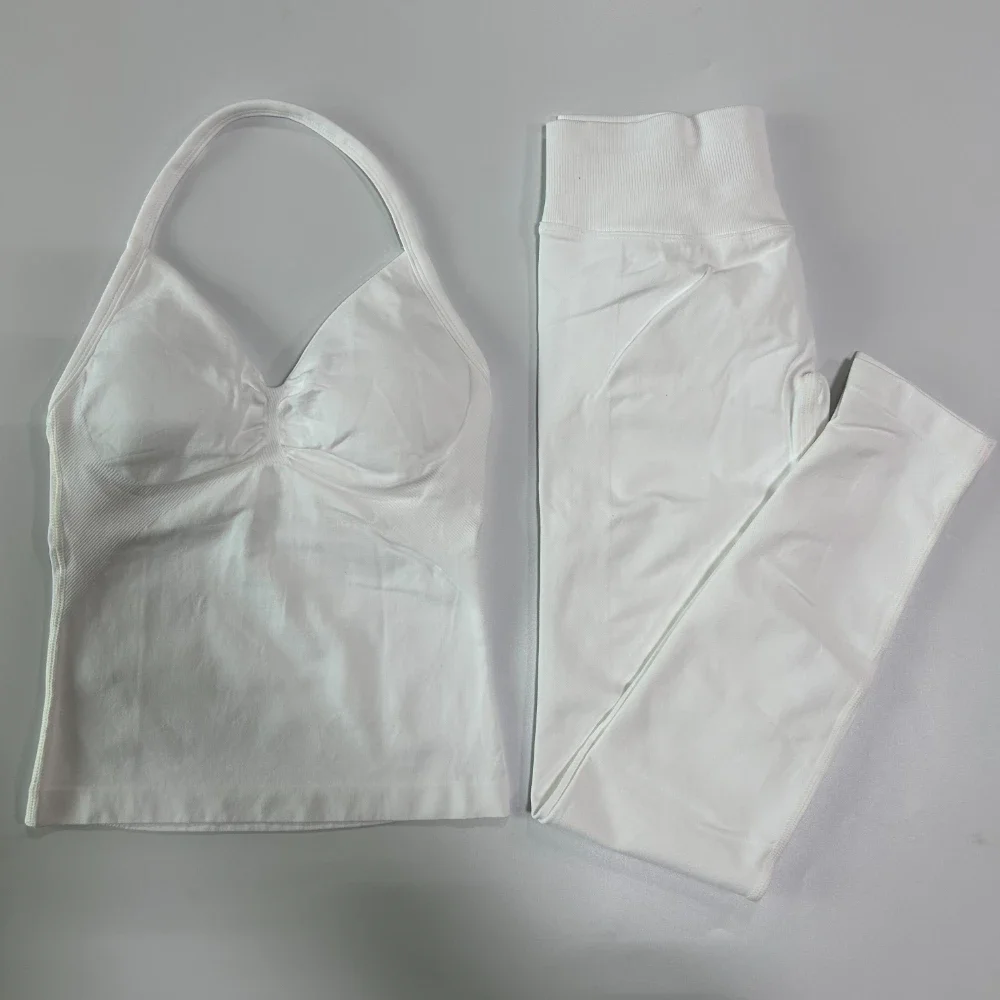 Ударный спортивный комплект леггинсы мягкая майка одежда для йоги бесшовный