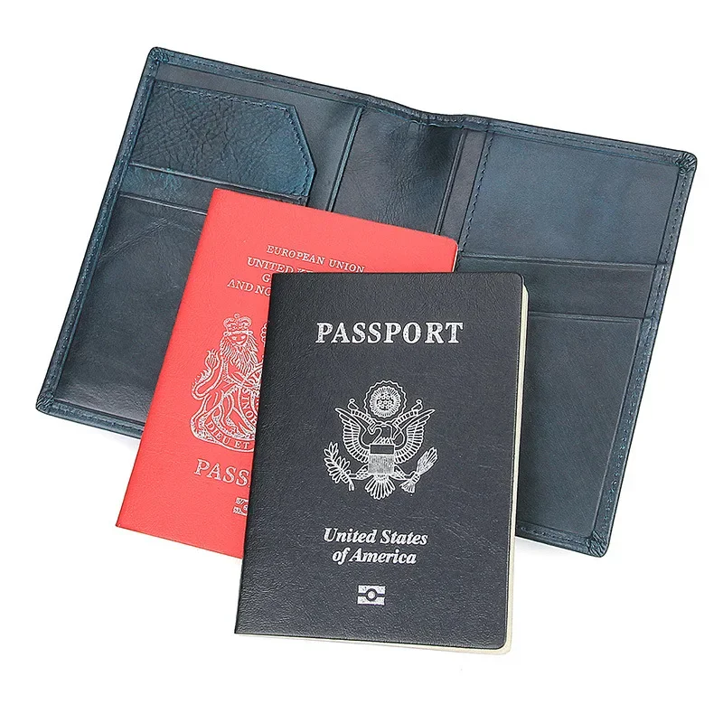 

Slim RFID Blocking Leather Passport Holder Travel Bifold Wallet for Men Vaccine Card Family ID Card Travel Case Passport Cover