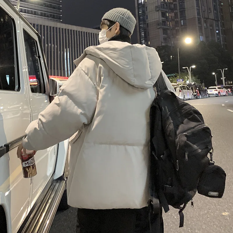 Winter Coat Pure Color Loose Thick Hooded Cotton-padded Jacket Men's Ins Bread Jacket 2021 Autumn and Winter Warm Jacket