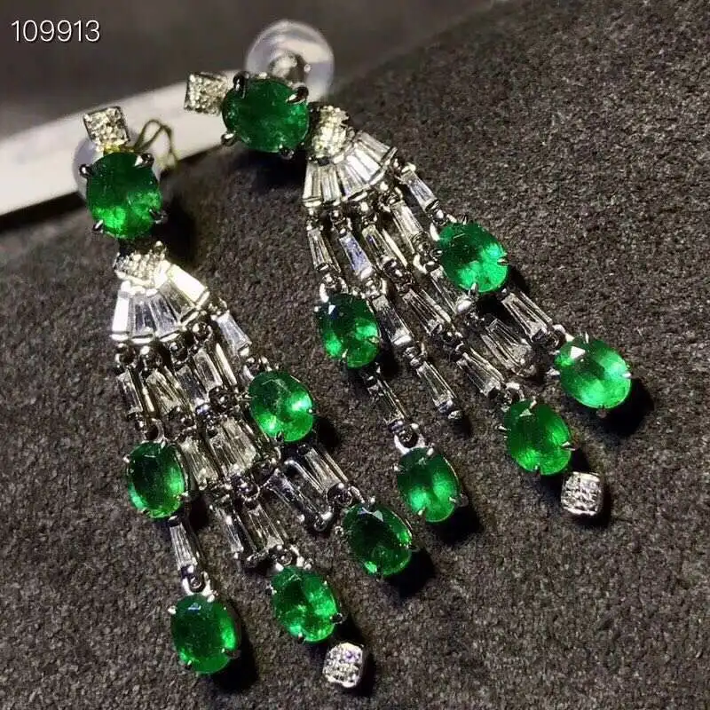 

[MeiBaPJ]Natural Columbia Emerald Green Gemstone Drop Earrings Real 925 Silver Fashion Earrings Fine Charm Jewelry for Women