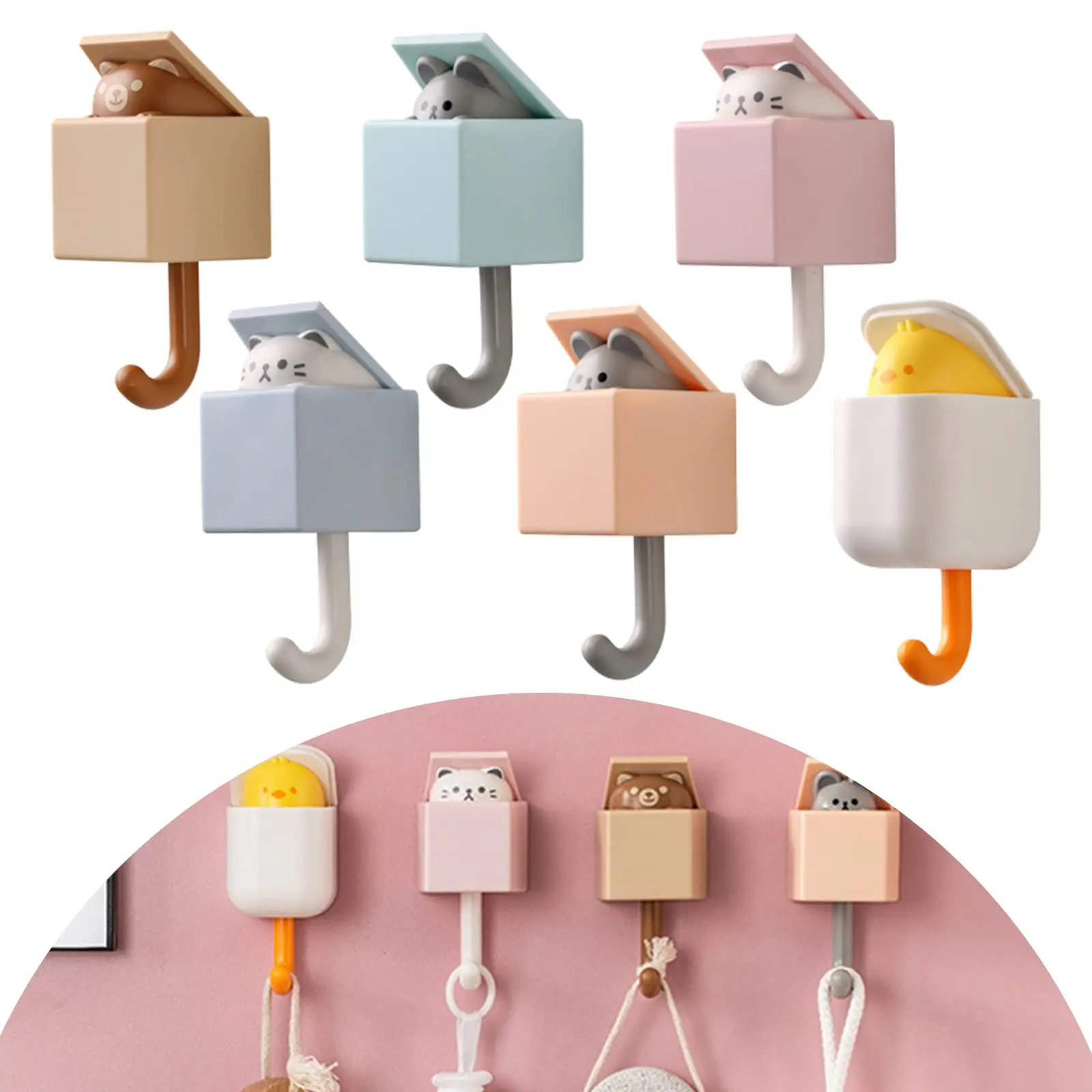 

Creative Adhesive Coat Hooks Plastic Pet Wall Hooks for Hanging Key Bag Hat Towel Cute Cat Adhesive Hooks for Wall Decorations