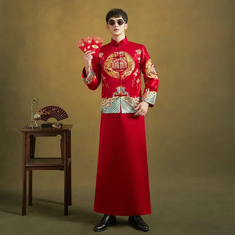 

Новинка 2022, китайская мужская свадебная одежда, костюм Тан, свадебное платье в китайском стиле, свадебная одежда для жениха g111