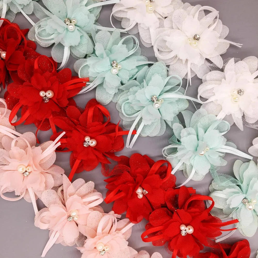 

Шифоновая 3D Цветочная кружевная отделка с жемчугом, 5 шт.