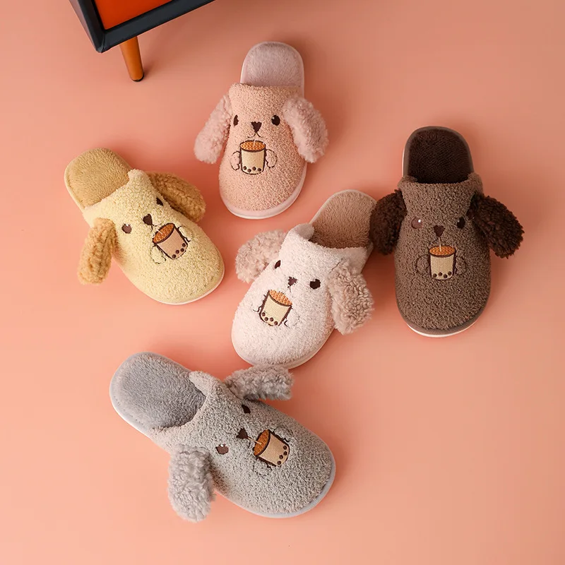 Home slippers women's plush cotton slippers women's warm anti-slip couple slippers wear-resistant Personalized deodorization